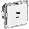 Розетка СП BRITE РЮ11-2-БрАБ USB AC 45Вт высокоскор. заряд. арктич. бел. IEK BR-U22-045-K91