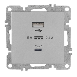 Arvia Electric, L/K Механизм, Розетка USB + Type C, (серебро)