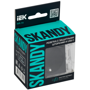 SKANDY Розетка с заземлением с защитными шторками 16А с USB C 18Вт SK-R17Bl черный IEK