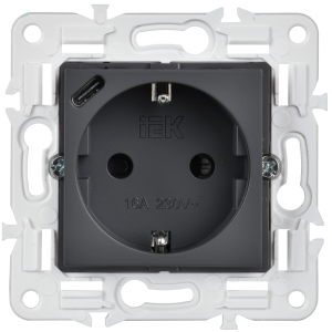 SKANDY Розетка с заземлением с защитными шторками 16А с USB C 18Вт SK-R17T титан IEK