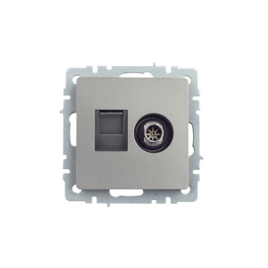 BRITE Розетка двойная TV+RJ45 кат.5E РТВ/РК12-БрС сталь IEK