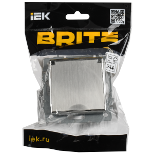 BRITE Розетка 1-местная с заземлением с защитными шторками и крышкой 16А IP20 РСбш10-3-БрГН металл хромникель IEK