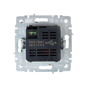 BRITE Розетка USB A+C 18Вт РЮ11-1-БрЖ жемчуг IEK