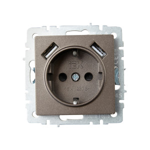 BRITE Розетка 1-местная с заземлением с защитными шторками 16А с USB AA 5В 2,1А РЮш10-1-БрТБ темная бронза IEK