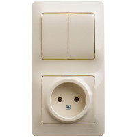 GLOSSA БЛОК: РОЗЕТКА без заземления + 2-клавишный ВЫКЛЮЧАТЕЛЬ, БЕЖЕВЫЙ GSL000272