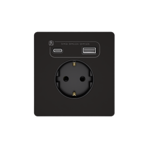 Systeme Infinity, Розетка СУ с ЗК и зар.устр.USB АС 20Вт 250В, 16А, защит.шторки, Полярная ночь
