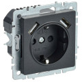 Розетка BRITE РЮш10-2-БрЧ 16А с USB A+A 3.1А с заземл. защ. шторки механизм черн. IEK BR-R14-16-U21-D31-K02