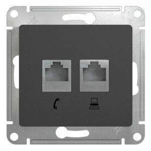 GLOSSA РОЗЕТКА двойная RJ11+RJ45 кат.5e, механизм, АНТРАЦИТ GSL000785
