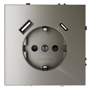 Розетка встраиваемая VOLTUM S70 с заземлением и защитными шторками, 16А, с USB, A+С, (шелк)