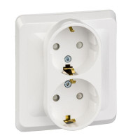 ЭТЮД С/У РОЗЕТКА двойная с заземлением со шторками, 16А, 250B, БЕЛЫЙ PC16-008B