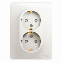 GLOSSA РОЗЕТКА двойная с заземлением со шторками, 16А, в сборе, ПЕРЛАМУТР GSL000626
