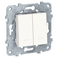 Выключатель двухклавишный Schneider Electric 2мод. Unica New IP21 2хсх. 1а с подсветкой белый  NU521118N