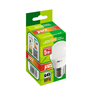 Лампа светодиодная PLED-ECO 5Вт G45 шар матовая 3000К тепл. бел. E27 400лм 230В 50Гц JazzWay 1036957A