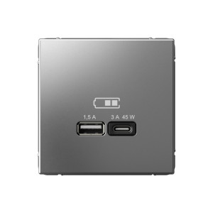ARTGALLERY USB РОЗЕТКА A + тип-C 45Вт высокоскор.заряд. QC, PD, механизм, СТАЛЬ GAL000929