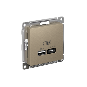 ATLASDESIGN USB РОЗЕТКА A + тип-C 45Вт высокоскор.заряд. QC, PD, механизм, ШАМПАНЬ ATN000529