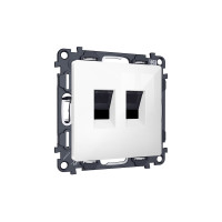 MA112110 Комплект механизма компьютерной двойной розетки RJ-45 с автоматической защитной шторкой ALFA Белый глянец QUANT (AP1121, VM189) AMBRELLA VOLT