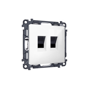 MA112110 Комплект механизма компьютерной двойной розетки RJ-45 с автоматической защитной шторкой ALFA Белый глянец QUANT (AP1121, VM189) AMBRELLA VOLT
