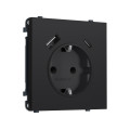 MS990010 Комплект механизма электрической розетки SIGMA Черный Мягкое касание 2USB A+C 20W (быст. зар.) с/з с/ш 16A-250V QUANT PRO (SP9900, PR160)