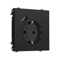 MS990010 Комплект механизма электрической розетки SIGMA Черный Мягкое касание 2USB A+C 20W (быст. зар.) с/з с/ш 16A-250V QUANT PRO (SP9900, PR160)