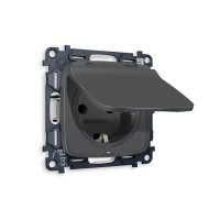 MO908010 Комплект механизма электрической розетки OMEGA Графит мягкое касание сз с шторками и крышкой IP44 QUANT OP9080, VM141 AMBRELLA VOLT