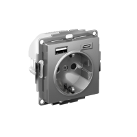 ATLASDESIGN РОЗЕТКА 16А c 2 USB A+C, 5В/2,4А/3,0А, 2х5В/1,5А, механизм, СТАЛЬ ATN000932