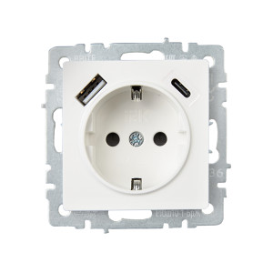 BRITE Розетка 1-местная с заземлением с защитными шторками 16А с USB AC 18Вт РЮш11-1-БрЖ жемчуг IEK
