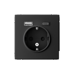 ARTGALLERY РОЗЕТКА 16А с 2 USB A+C, 5В/2,4А/3,0А, 2х5В/1,5А, механизм, КАРБОН GAL001032