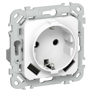 FLITE Розетка 1-местная с заземлением с защитными шторками 16А с USB A+A 3,1А безвинтовое крепление РСЮша11-1-ФлБ белый IEK