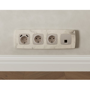 MO372005 Комплект мех-ма компьютерной розетки RJ-45 экранированной с автоматической защитной шторкой OMEGA Серо-бежевый матовый QUANT OP3720, VM185 AMBRELLA VOLT