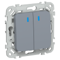 FLITE Выключатель 2-клавишный кнопочный с индикацией 10А ВС12-2-1-ФлМ маренго IEK