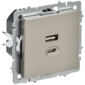 BRITE Розетка USB A+C 45Вт высокоскоростная зарядка РЮ11-2-БрШ шампань IEK
