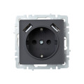 BRITE Розетка 1-местная с заземлением с защитными шторками 16А с USB AA 5В 2,1А РЮш10-1-БрГ графит IEK
