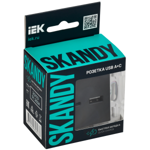 SKANDY Розетка USB A+C 18Вт SK-R13G графит IEK