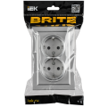 BRITE Розетка 2-местная с заземлением с защитными шторками 16А безвинтовое крепление в сборе РСш22-3-БрА алюминий IEK