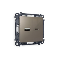 MA641010 Комплект механизма розетки ALFA Темная бронза матовый 2USB A+C 20W (быстрая зарядка) QUANT (AP6410, VM177) AMBRELLA VOLT