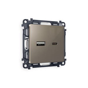 MA641010 Комплект механизма розетки ALFA Темная бронза матовый 2USB A+C 20W (быстрая зарядка) QUANT (AP6410, VM177) AMBRELLA VOLT