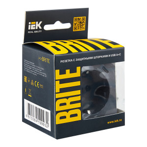 BRITE Розетка 1-местная с заземлением с защитными шторками 16А с USB AC 18Вт РЮш11-1-БрМ маренго IEK