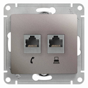 GLOSSA РОЗЕТКА двойная RJ11+RJ45 кат.5e, механизм, ПЛАТИНА GSL001285