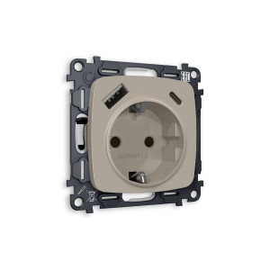 MO370010 Комплект механизма электрической розетки OMEGA Серо-бежевый матовый 2USB AC 20W быстрая зарядка сз QUANT OP3700, VM160 AMBRELLA VOLT