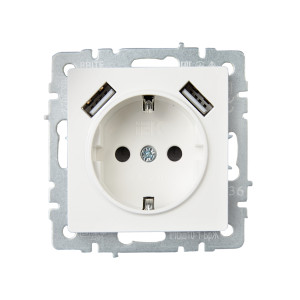 BRITE Розетка 1-местная с заземлением с защитными шторками 16А с USB AA 5В 2,1А РЮш10-1-БрЖ жемчуг IEK