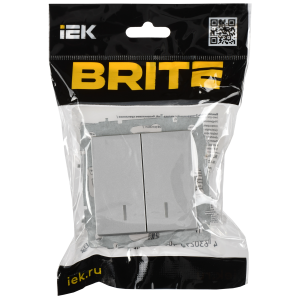 BRITE Выключатель 2-клавишный с индикацией 10А безвинтовое крепление ВС11-2-1-БрА алюминий IEK
