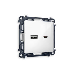 MA111010 Комплект механизма розетки ALFA Белый глянец 2USB AC 20W быстрая зарядка QUANT AMBRELLA VOLT