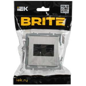 BRITE Розетка компьютерная двойная RJ45 кат.5E РК10-2-БрГН металл хром/никель IEK