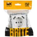 BRITE Розетка 1-местная с заземлением с защитными шторками 16А с USB AA 5В 3,1А РЮш10-2-БрАБ арктический белый IEK