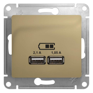 GLOSSA USB РОЗЕТКА A+A, 5В/2,1А, 2х5В/1,05А, механизм, ТИТАН GSL000433