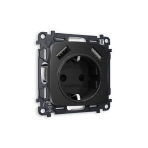 MO809010 Комплект механизма электрической розетки OMEGA Черный матовый 2USB AA 18W быстрая зарядка сз QUANT OP8090, VM155 AMBRELLA VOLT