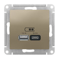 ATLASDESIGN USB РОЗЕТКА А+С, 5В/2,4А, 2х5В/1,2А, механизм, ШАМПАНЬ ATN000539