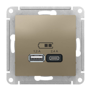 ATLASDESIGN USB РОЗЕТКА А+С, 5В/2,4А, 2х5В/1,2А, механизм, ШАМПАНЬ ATN000539