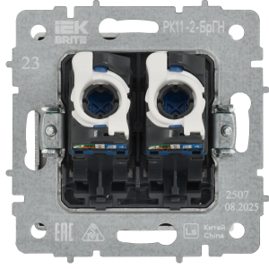 BRITE Розетка компьютерная двойная RJ45 кат.6 РК11-2-БрГН металл хром/никель IEK