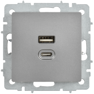 BRITE Розетка USB A+C 45Вт высокоскоростная зарядка РЮ11-2-БрС сталь IEK